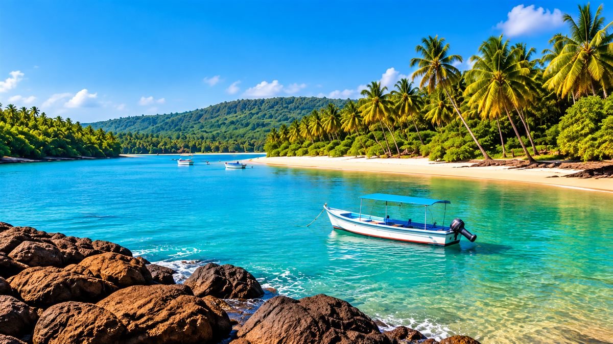 Illustrative image of a quiet lagoon with a boat at Vengurla